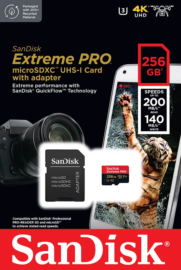 SanDisk 256GB Extreme PRO® microSD™ UHS-I Card with Adapter C10, U3, V30, A2, 200MB/s Read 140MB/s Write SDSQXCD-256G-GN6MA - Image 5