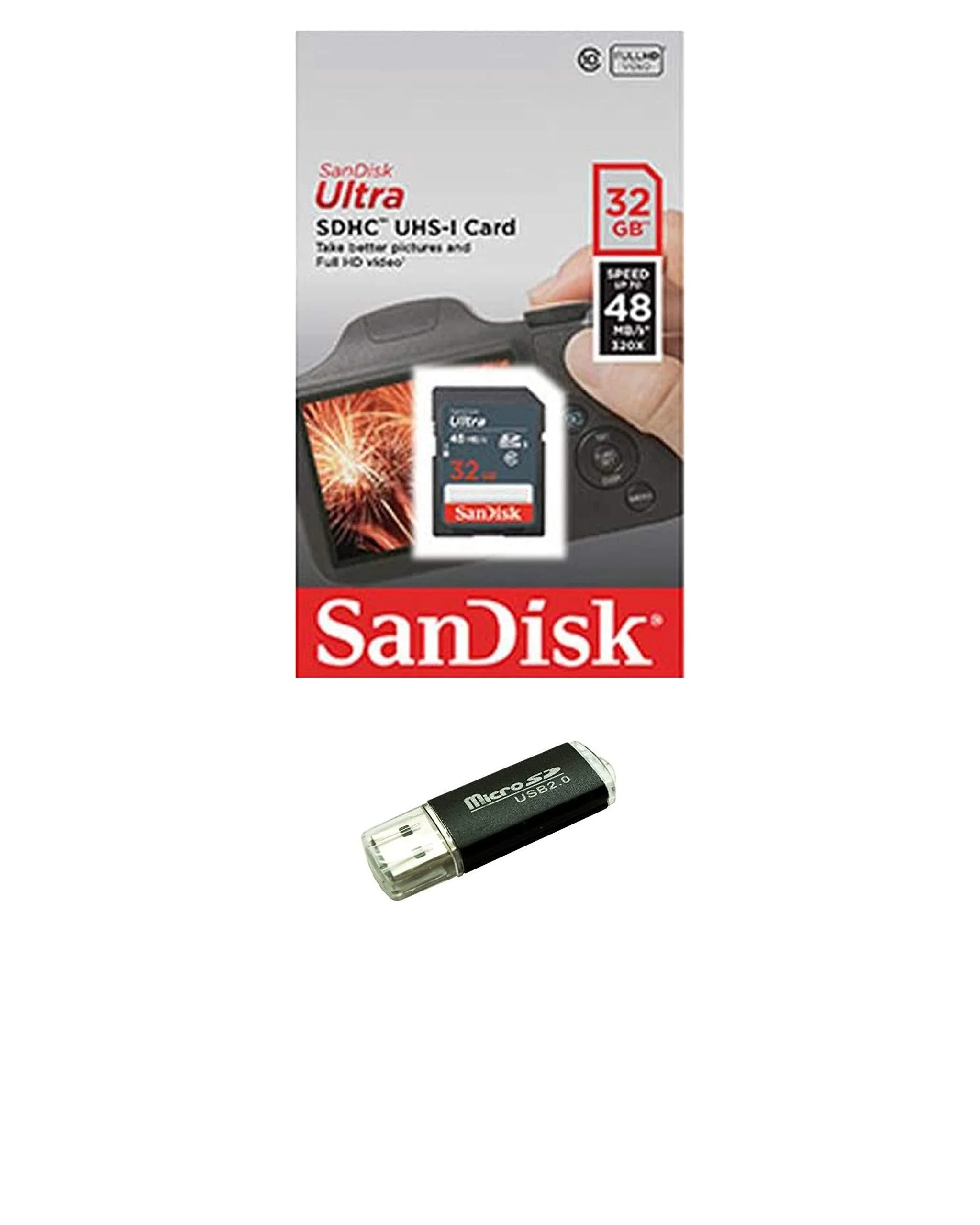 Sandisk 32GB SD SDHC Flash Memory Card for Nintendo 3DS N3DS DS DSI & Wii Media Kit, Nikon SLR Coolpix Camera, Kodak Easyshare, Canon Powershot, Canon EOS, Comes with Bonus SD/TF USB Card Reader