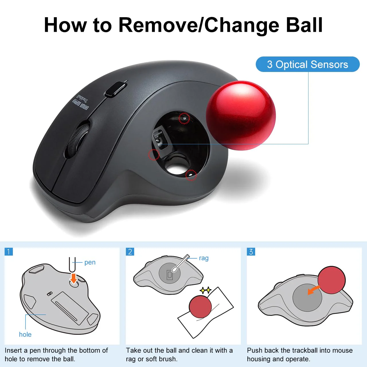 SANWA 40mm/1.57in Trackball, Replacement Ball GMAWTB40, GMABTTB41, GMATB39, Kensington Orbit Fusion, and Other Compatible Trackball Mice, Glossy Red 40 MM - Image 5