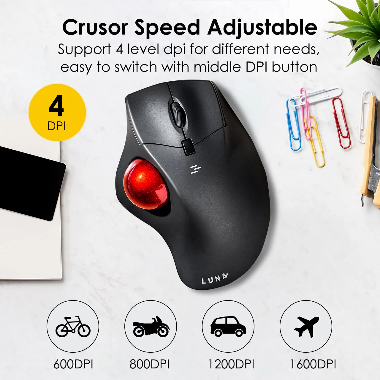 SANWA Bluetooth Wireless Ergonomic Trackball Mouse, Optical Rollerball Mice, Programmable Silent Buttons, 40mm Trackball, 600/800/1200/1600 DPI, Compatible with MacBook, Laptop, Windows, macOS - Image 3