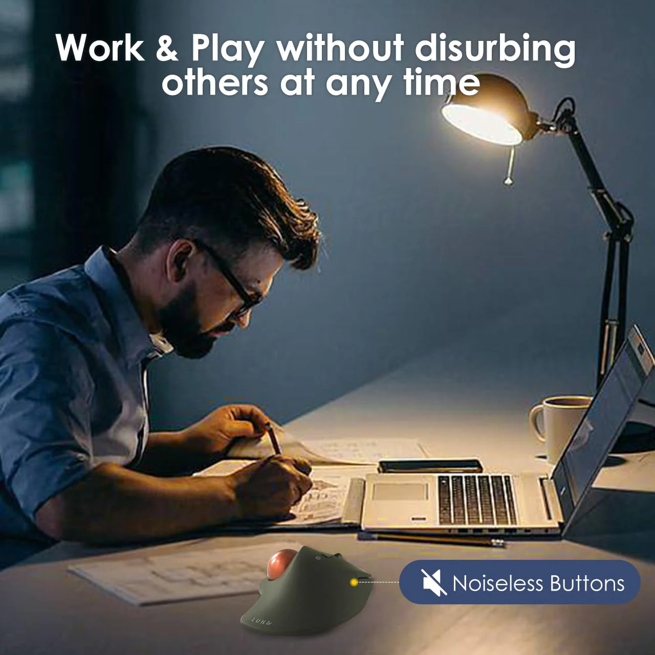 SANWA Bluetooth Wireless Ergonomic Trackball Mouse, Optical Rollerball Mice, Programmable Silent Buttons, 40mm Trackball, 600/800/1200/1600 DPI, Compatible with MacBook, Laptop, Windows, macOS - Image 4