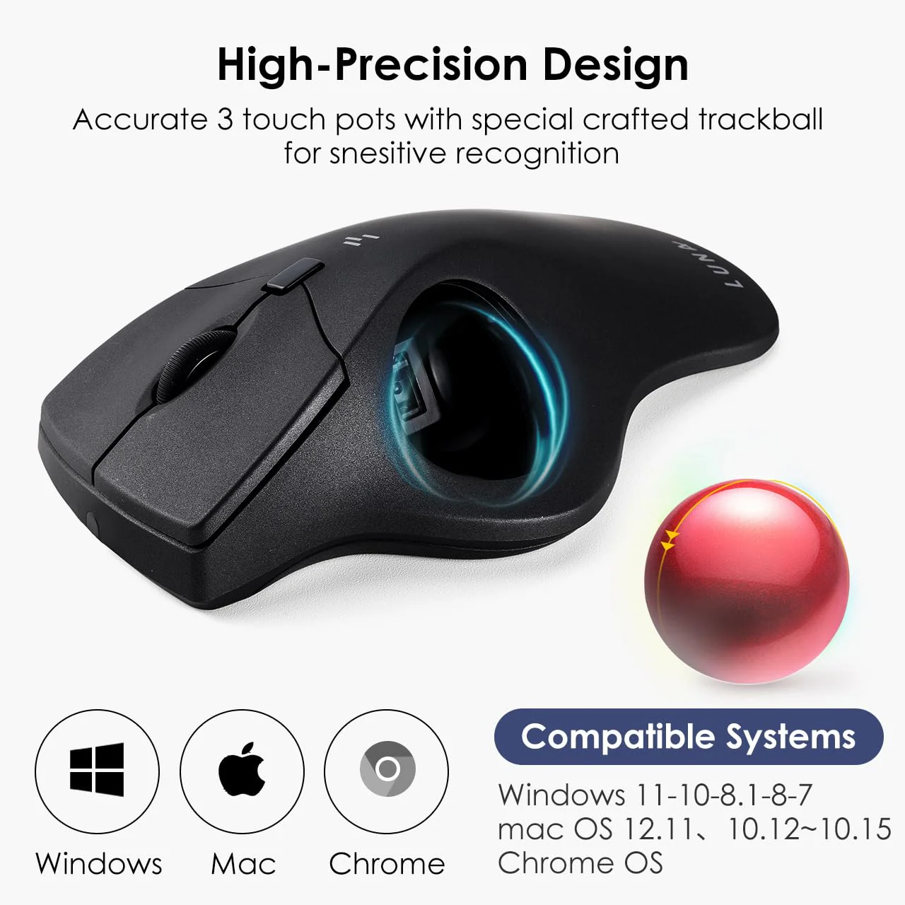 SANWA Bluetooth Wireless Ergonomic Trackball Mouse, Optical Rollerball Mice, Programmable Silent Buttons, 40mm Trackball, 600/800/1200/1600 DPI, Compatible with MacBook, Laptop, Windows, macOS - Image 7