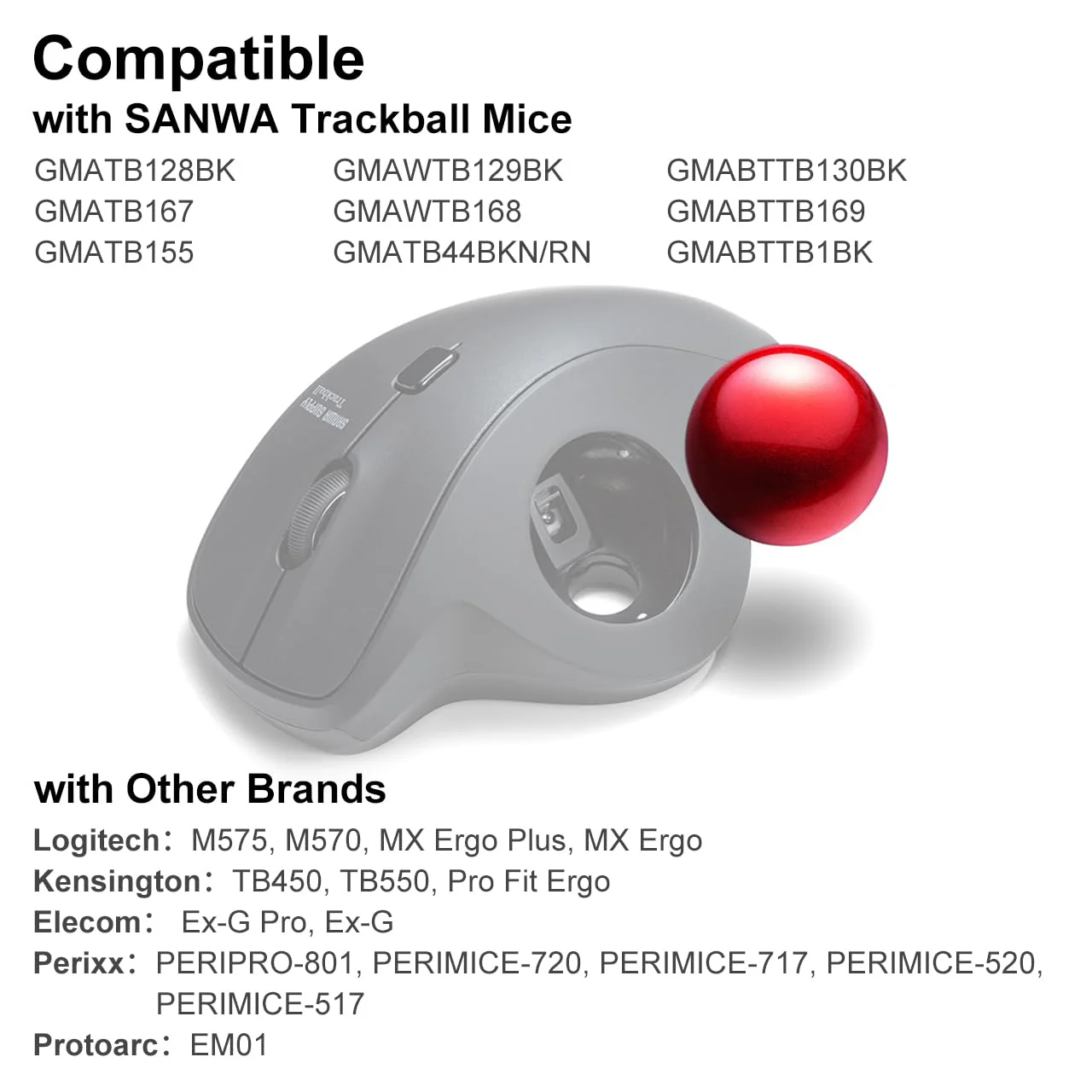 SANWA Small Trackball 34mm/1.34in, Replacement Ball for Logitech M575, M570, MX Ergo, ELECOM, Kensington, Perixx, and Other Compatible Trackball Mice, Glossy Red 34 MM - Image 3