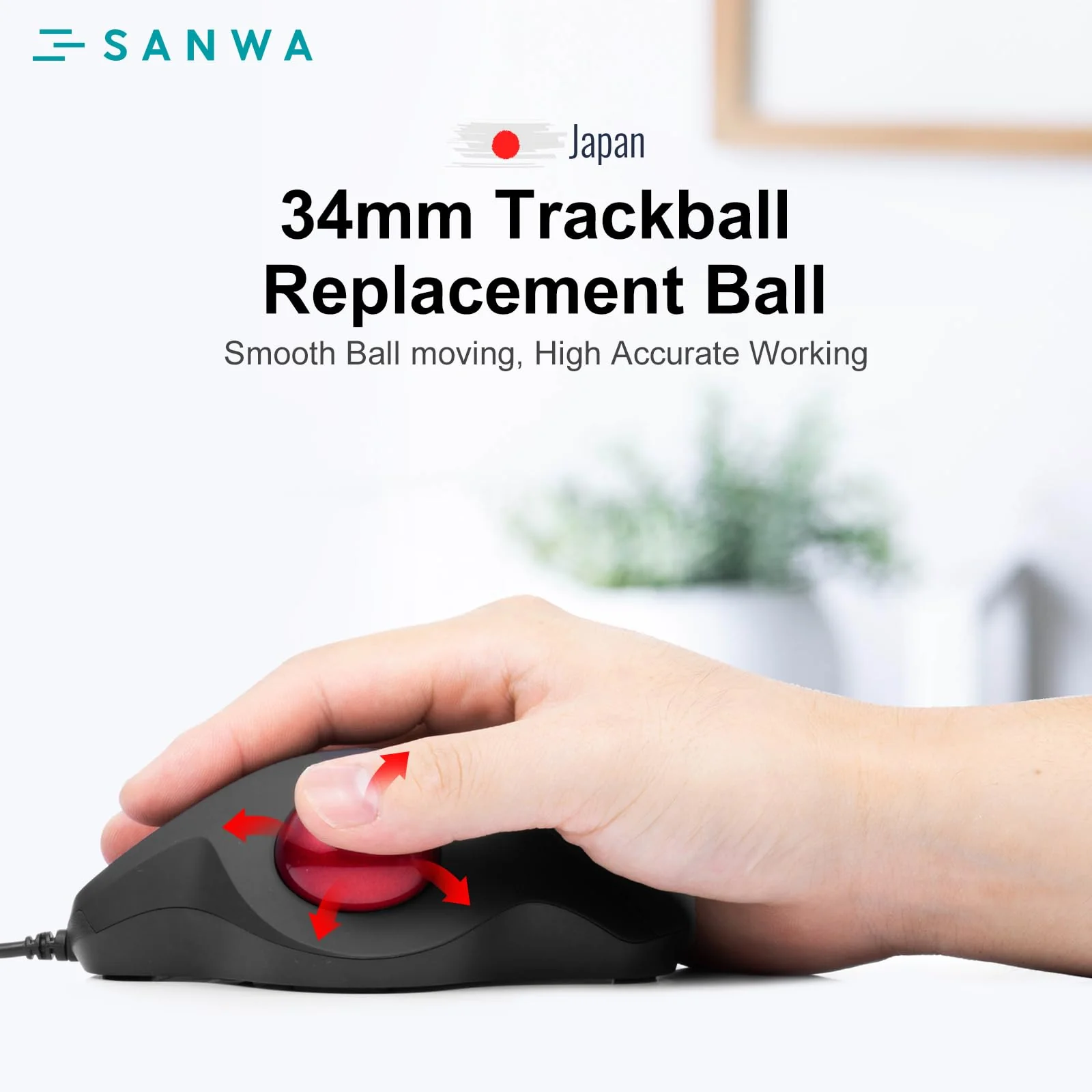 SANWA Small Trackball 34mm/1.34in, Replacement Ball for Logitech M575, M570, MX Ergo, ELECOM, Kensington, Perixx, and Other Compatible Trackball Mice, Glossy Red 34 MM - Image 4