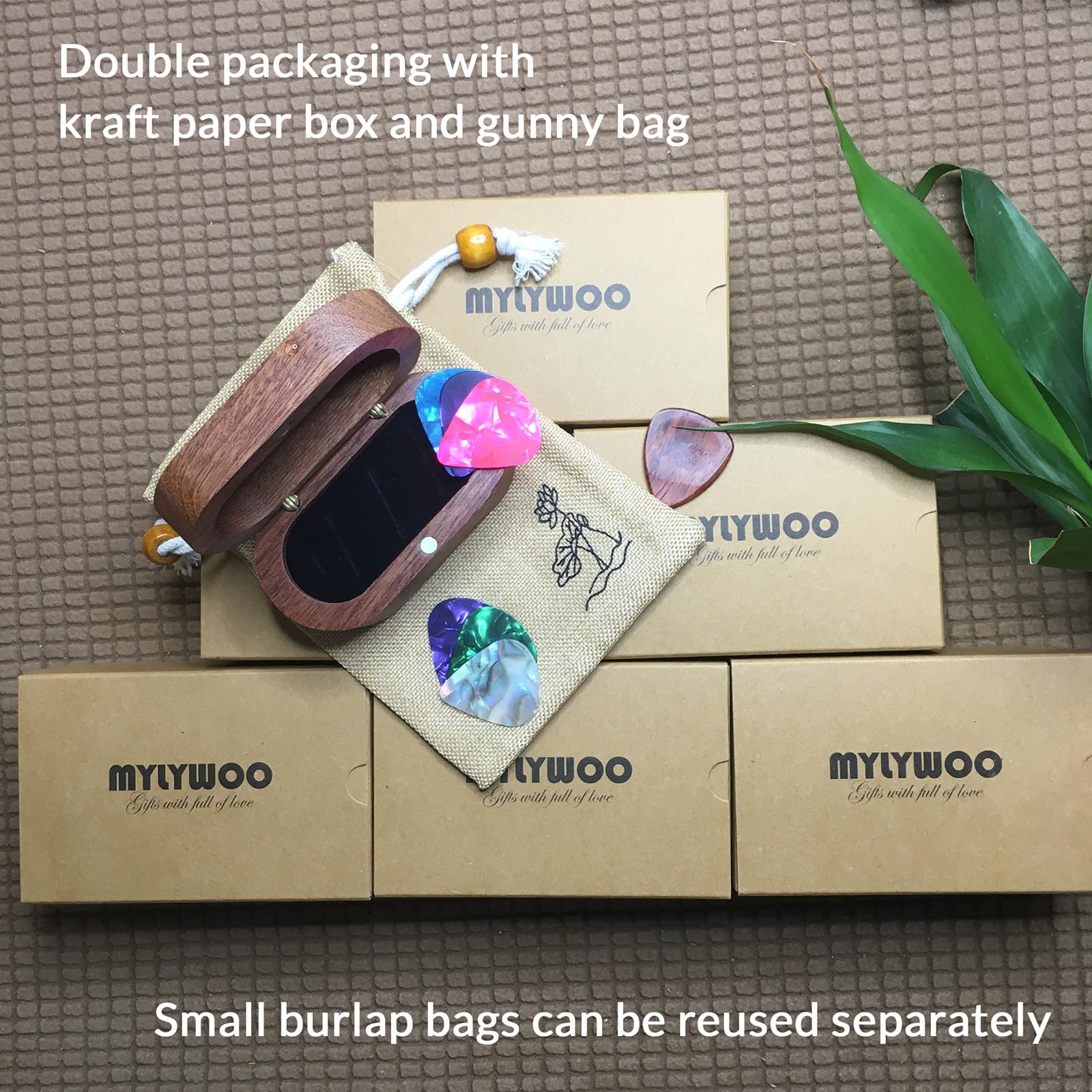 Sapele Guitar Pick Holder Set with 1 Rosewood Pick and 6 Celluloid Picks in 3 Thicknesses, Mini Wooden Jewelry Organizers, Wood Color knick-knacks, 3.35×1.77×1.58 inches Storages - Image 7