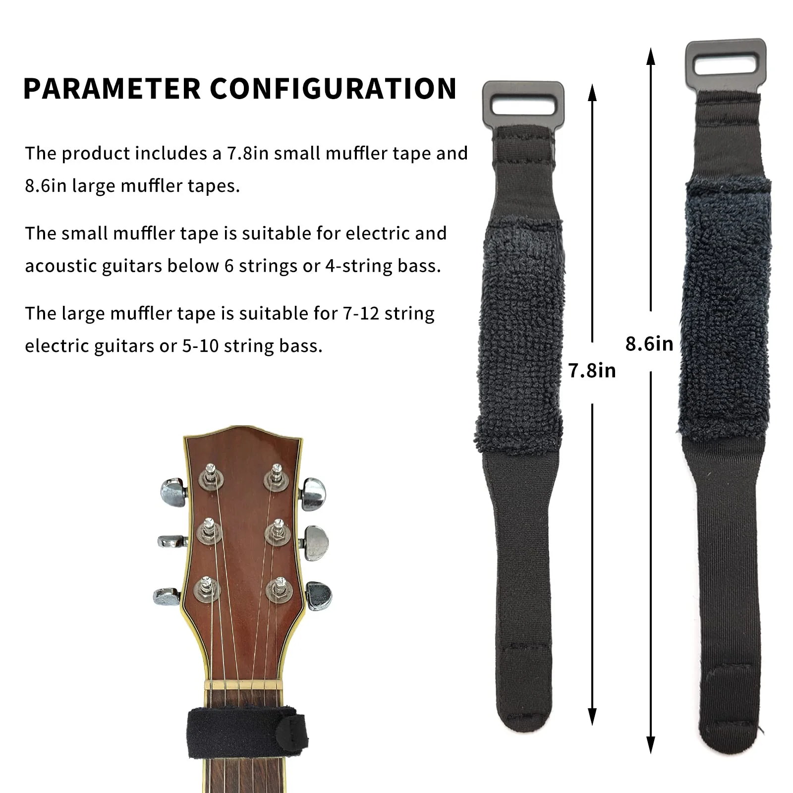 SAPHUE 2PCS Guitar String Mute Damper,Guitar String Cover Tape, Adjustable Bass Mute, Fingerboard Mute Tape, Musical Instrument Accessories(Black) black - Image 3