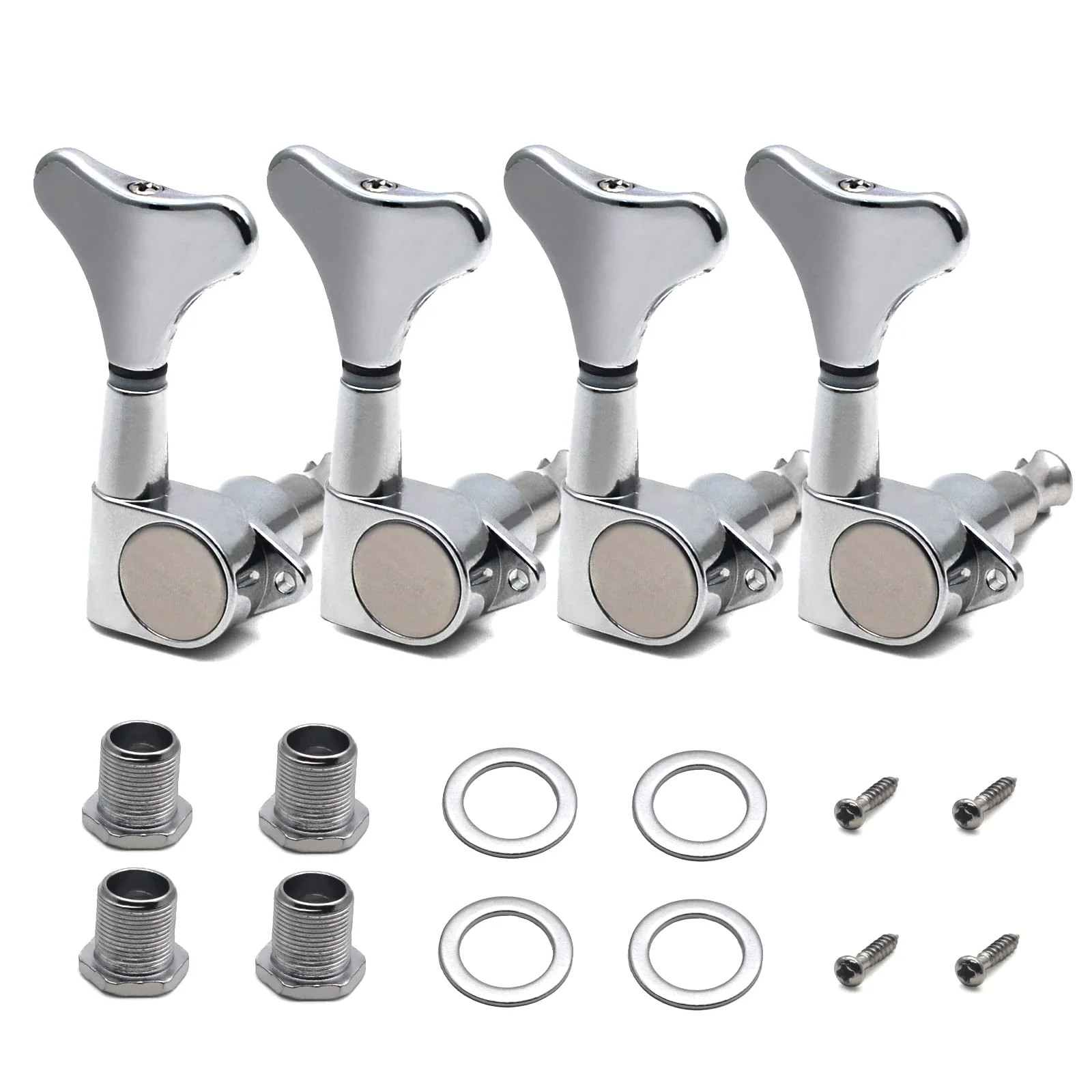 SAPHUE Guitar Bass Tuners(4 for Right) Bass Guitar Tuning Keys,1:19 Ratio Headstock Sealed Machine Head Replacement for Electric Jazz Bass or Precision Instruments(Chrome, 4R) 1:19 (4R) Chrome