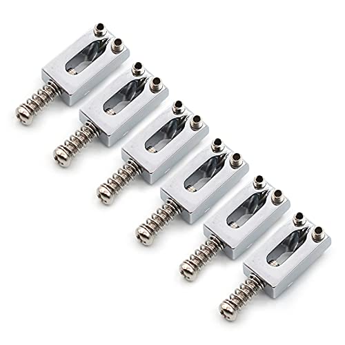 SAPHUE Guitar Bridge Saddle with Spring Screws Wrench Tremolo for Fender Strat Stratocaster Tele Telecaster Electric Guitar Replacement Parts Accessories 6Pcs Bridge Saddles(Chrome) Chrome - Image 6