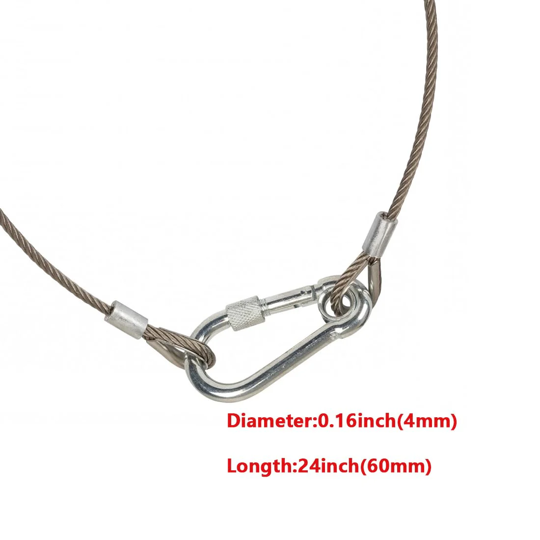 Sarknoah. 0.16″(4mm) Diameter,Longth 24″(60mm) Stage Lighting Stainless Steel Safety Cable With Carabiner Lock Hook. Heavy Duty Fall Protection for Stage Lights, DJ Equipment (1102LB Load),5Packs. Diameter:0.16Inch / Longth:24Inch - Image 5