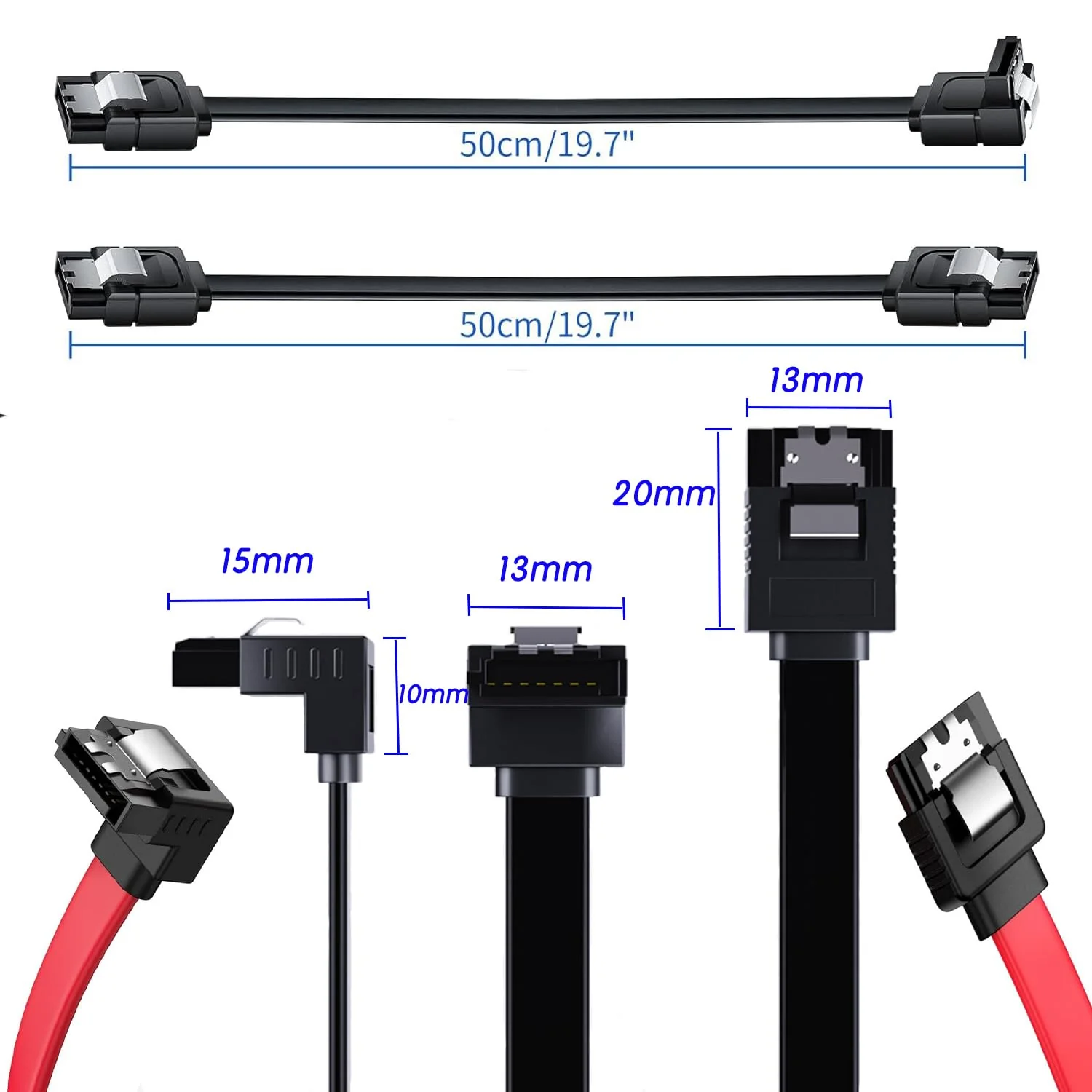 SATA Cable III, 4 Pack 90 Degree Right Angle to Straight &Straight to Straight 6Gbps 7pin SATA 3.0 Data Transmission Cord with Locking Latch for Hard Drive SSD (Straight+Angled(2Black+2Red)) Straight+angled(2Black+2Red) - Image 4