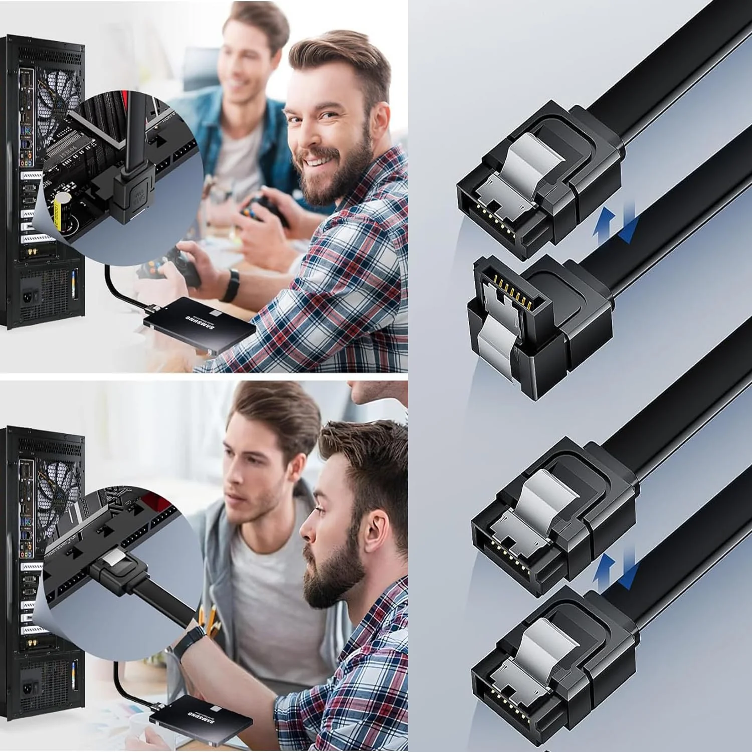 SATA Cable III, 4 Pack 90 Degree Right Angle to Straight &Straight to Straight 6Gbps 7pin SATA 3.0 Data Transmission Cord with Locking Latch for Hard Drive SSD (Straight+Angled(2Black+2Red)) Straight+angled(2Black+2Red) - Image 5