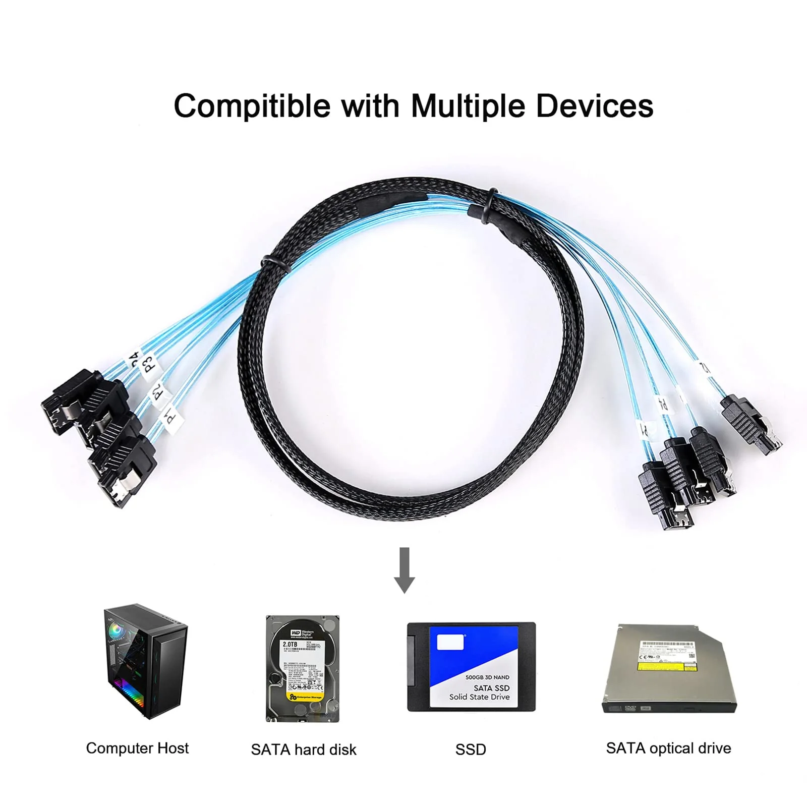 SATA-III Cable-1M, 4Pcs/Set-SATA-6Gbps HDD-SDD Data-Cable Replacement for Server Bitcoin Computer SSD HDD CD DVD Drives Raid (3.3FT) 3.3FT 1PACK - Image 6