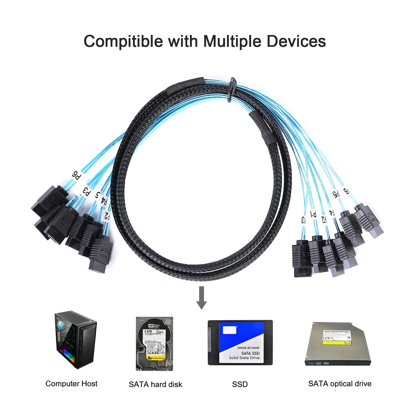 SATA-III Cable-1M 6Pcs/Set-6Gbps-SATA Cable Replacement for Bitcoin Computer-Server CD DVD Drives Raid HDD-SSD Data Cable (3.3FT) 3.3FT 1Pack - Image 6