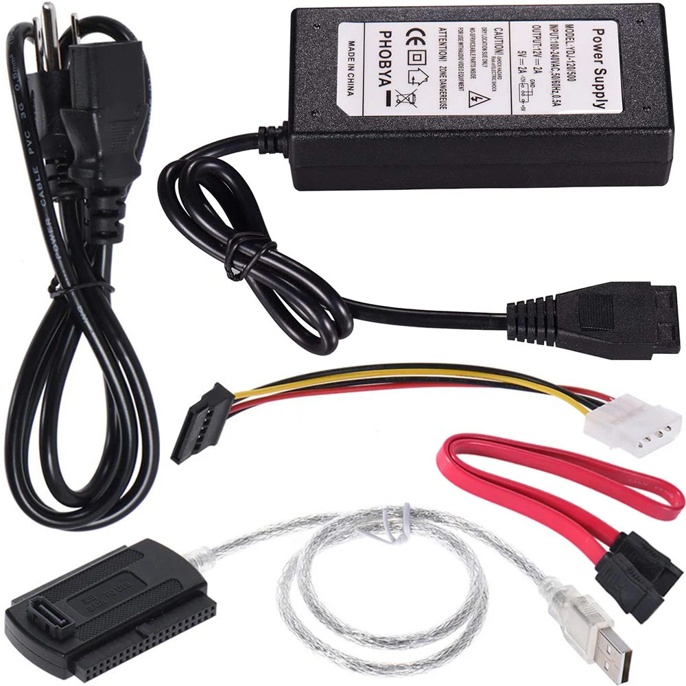 SATA/PATA/IDE Hard Drive to USB 2.0 Adapter Converter Cable for 2.5" 3.5" Hard Disk HDD SSD with External AC Power Supply, Compatible with All Computer System PC Desktop Laptop