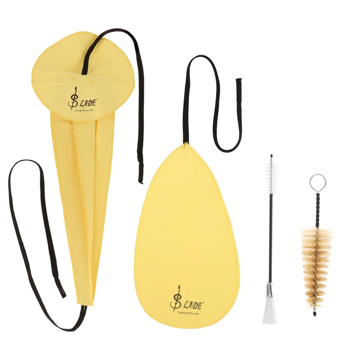 Saxophone Cleaning Cloth, Alto Saxophone Cleaning Kit with Saxophone Cleaning Cloth, Sax Neck Cleaning Swab, Mouthpiece Brush, Dusting Brush for Flute and Woodwind Instruments Yellow