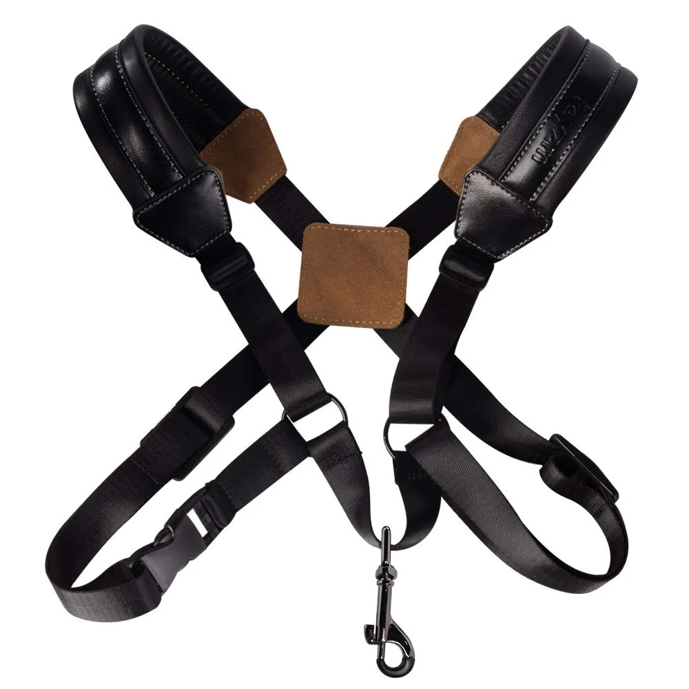 Saxophone Strap, Universal Double Shoulder Leather Strap for Sax, Adjustable Padded Harness Strap for Alto Tenor Soprano Baritone Saxophone (Large Size) Taille Grande