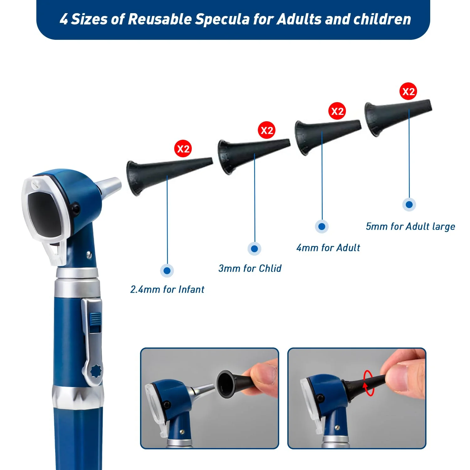 Scian Otoscope Ear Scope with Light, Pocket Fibre Optic Otoscopes with Hard Plastic Case for Doctors, Nurses, Children, Dogs, Home Use (New Blue) New blue - Image 5