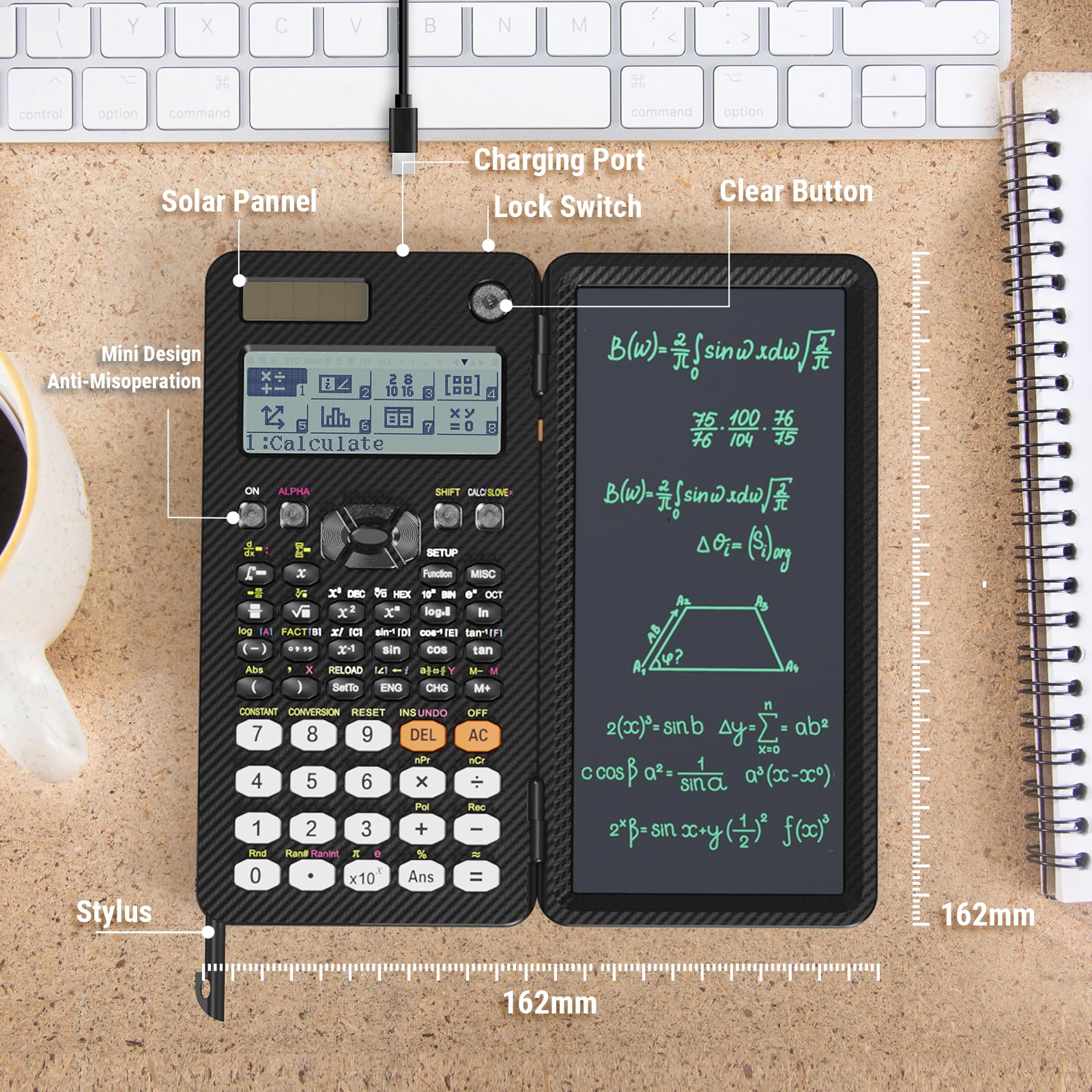 Scientific Calculator for Students, 82 MS Foldable Science Calculator with Notepad for Middle and High School Supplies (991EX-BL) - Image 2