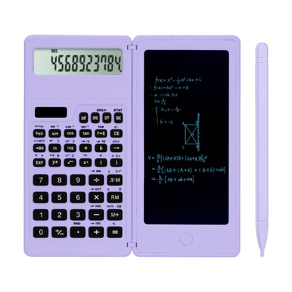 Scientific Calculators for high-School, LveSunny 10 Digits Digital with Erasable Writing Board Math Calculator for Middle School & College (Purple) Purple