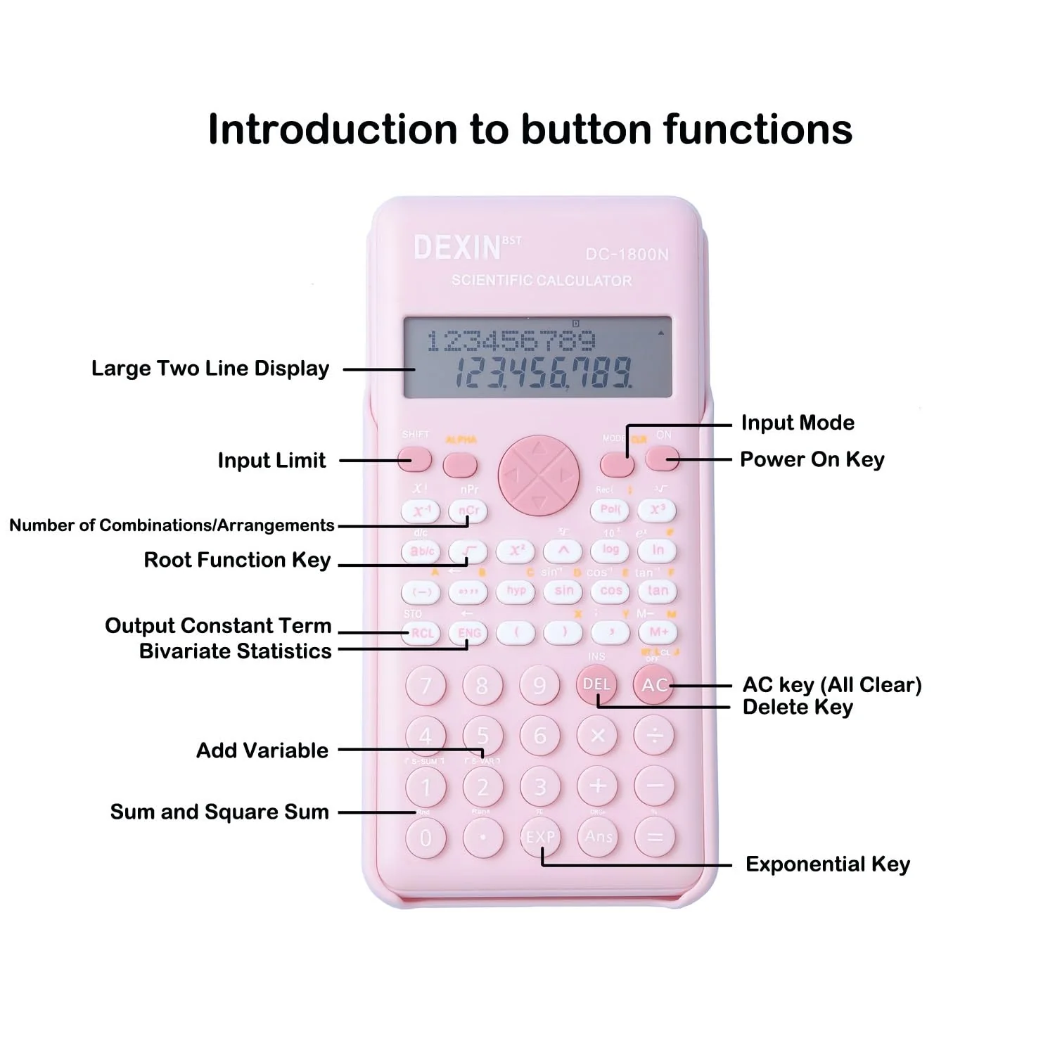 Scientific Calculators for Students, 240 Functions 2-Line Standard Scientific Calculator, Cute School Office Supplies,Math Calculator for School (Pink) - Image 2