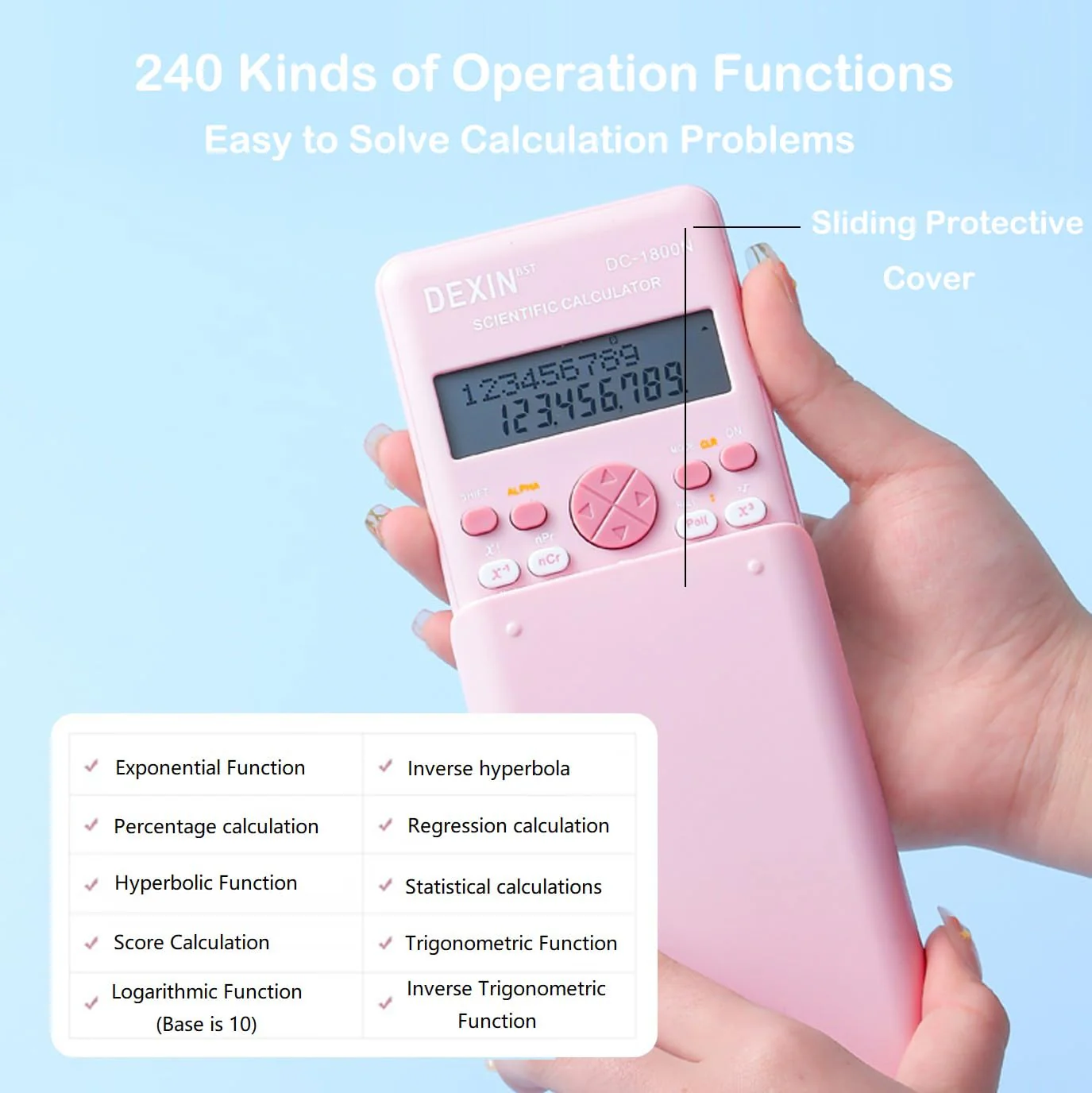 Scientific Calculators for Students, 240 Functions 2-Line Standard Scientific Calculator, Cute School Office Supplies,Math Calculator for School (Pink) - Image 4