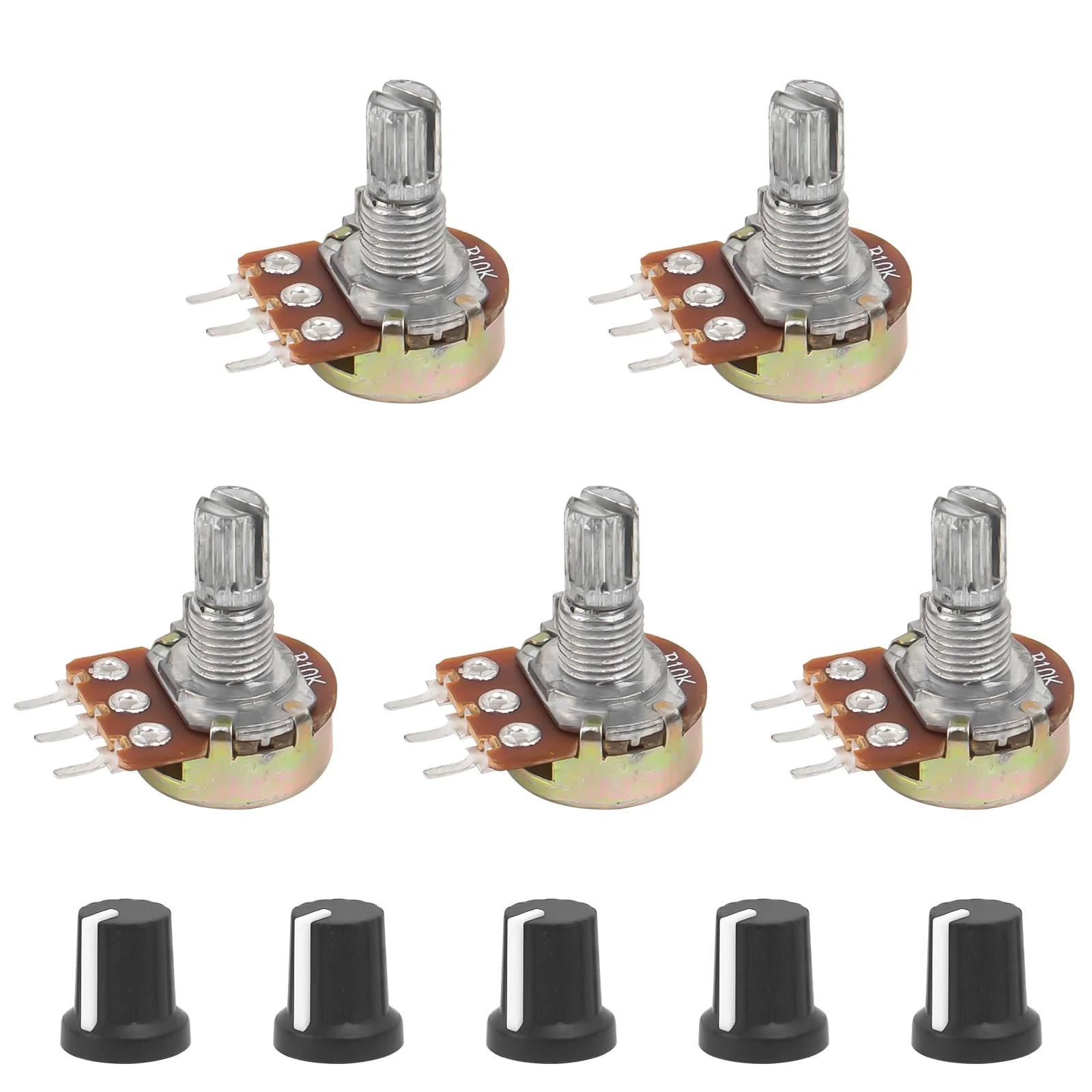 SCOOYUCK B10K Potentiometer 3-Pin Linear Taper Adjustable Rotary Potentiometer with Knob Pack of 5