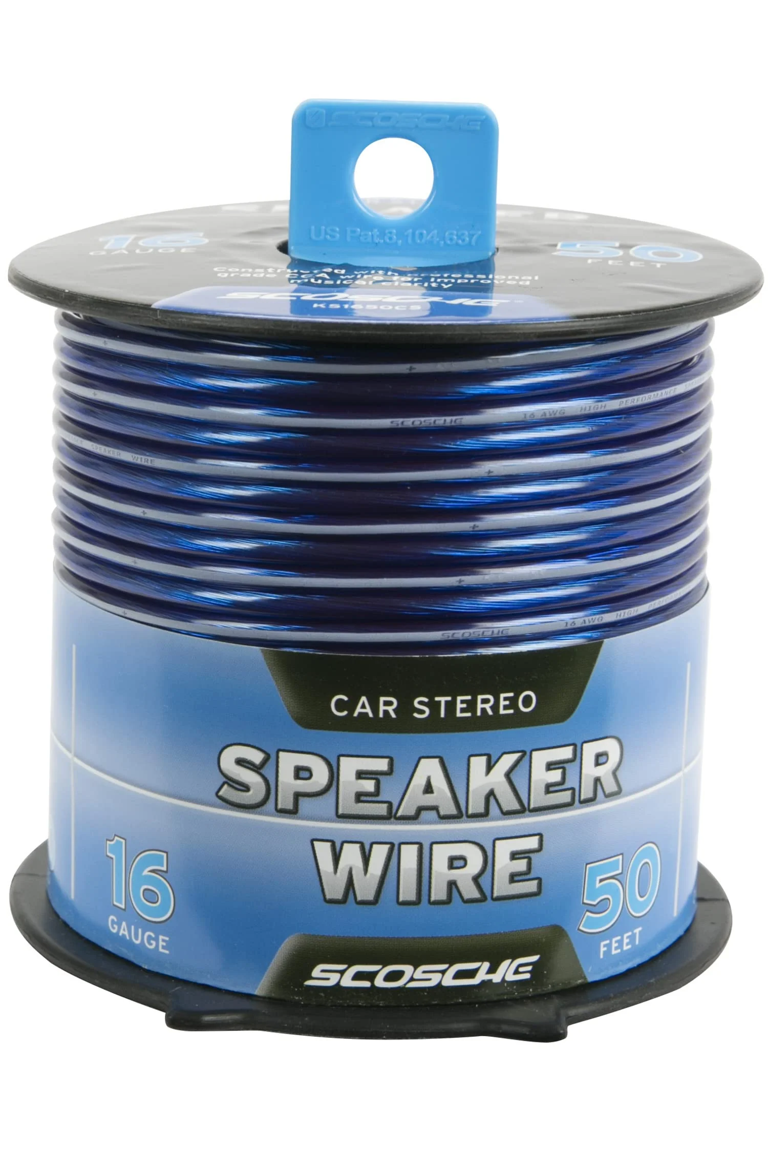 Scosche KS1650CS 16 Gauge CCA Car Stereo Speaker Wire - 16 AWG Audio Cable for Automotive Sound Systems - Copper Clad Aluminium 50 Foot Spool 50 Feet