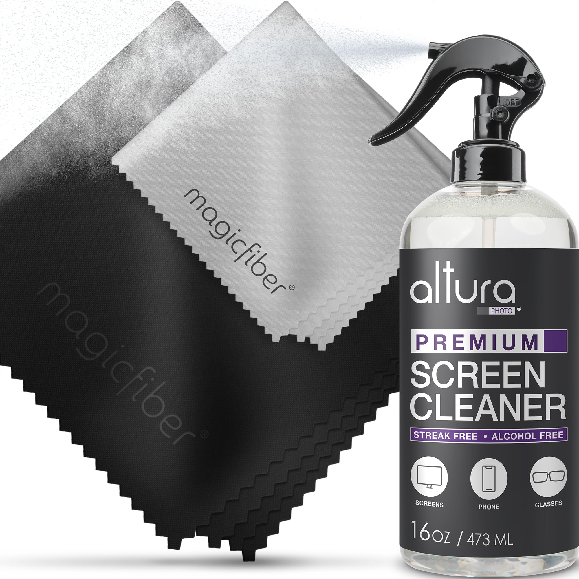 Screen Cleaner Spray (16oz) and Microfiber Cloth - TV Screen Cleaner, Computer Cleaner, Laptop Screen Cleaner, Monitor Cleaner - for Phone, Ipad, iPhone, MacBook Screen Cleaner - Streak and Odor Free 16oz