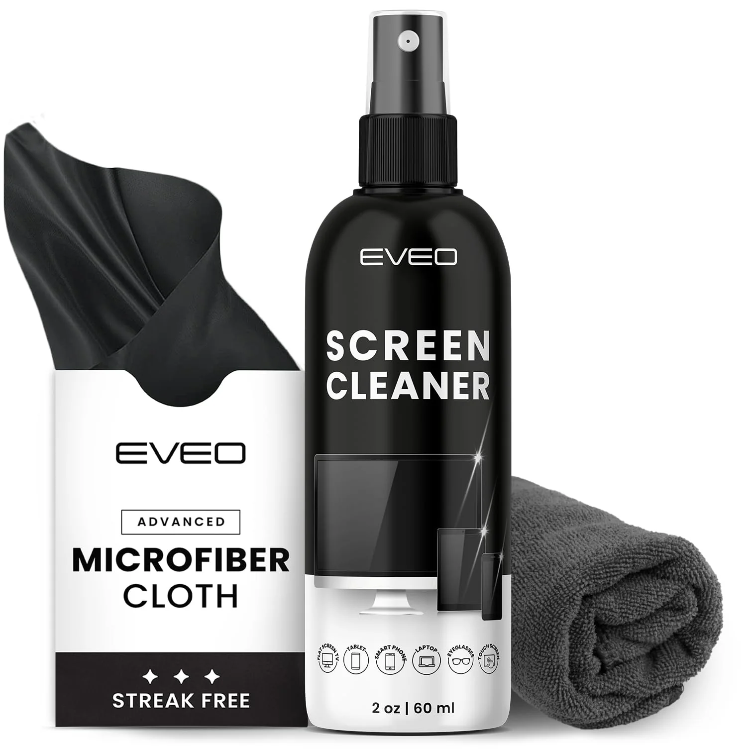 Screen Cleaner Spray and Wipe - TV screen cleaner spray and 2 Microfiber cloths, Computer Screen Cleaner, TV screen cleaner for Smart TV & Monitor, Laptop, MacBook, iPad and Electronic Devices - (2oz)