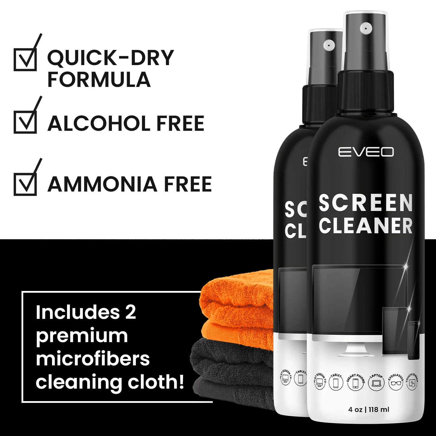 Screen Cleaner Spray - TV screen cleaner spray and Microfiber cloth kit, Computer Screen Cleaner & Car Screen Cleaner for TV, Monitor, Laptop, MacBook, iPad, iPhone and Electronic Devices - 8oz(4ozx2) - Image 4