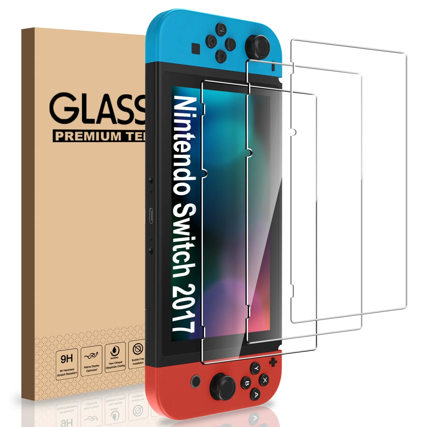 Screen Protector Compatible with Nintendo Switch, [Scratch Resist] [Bubble-Free] 0.2mm Ultra Thin 9H Hardness High Definition Premium Tempered Glass Compatible with Nintendo Switch 2017(3 Pack)