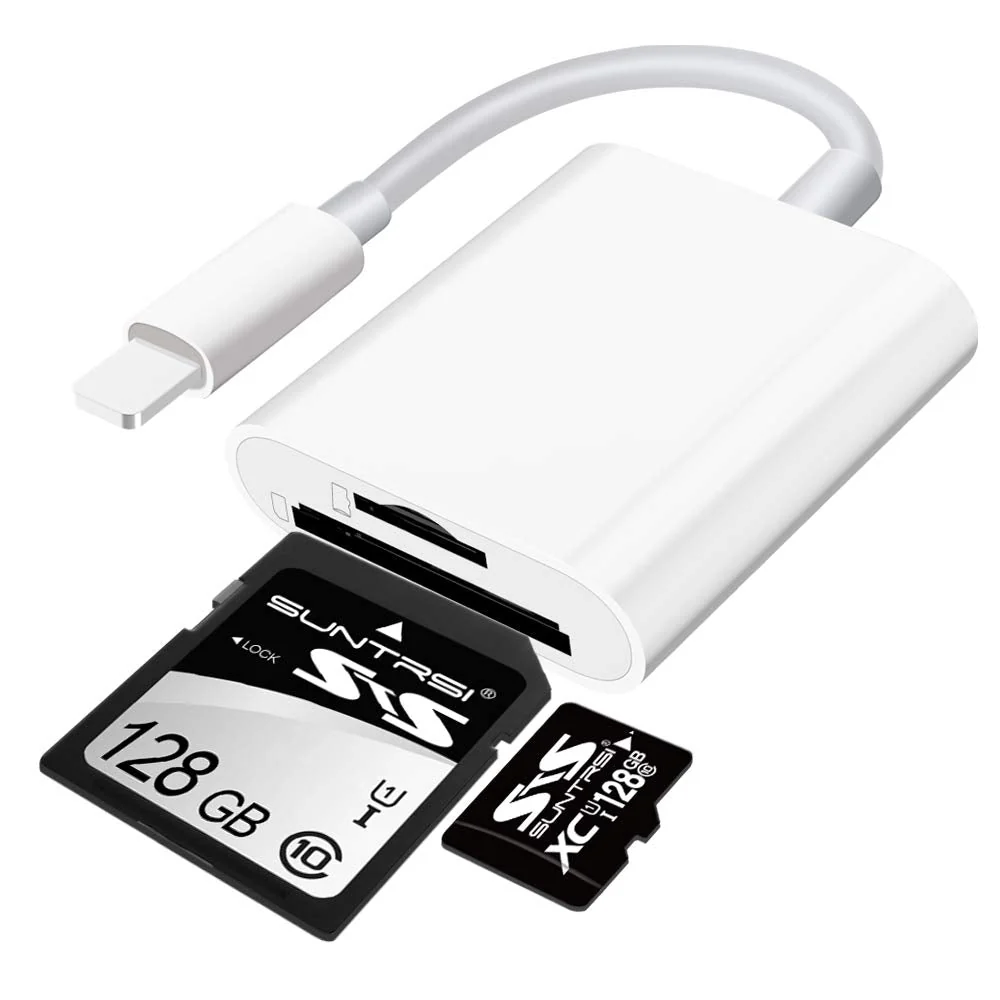 Sd Card Reader for iPhone iPad Camera,Dual Card Slot Memory Card Reader Supports SD and TF Card Trail Camera Viewer Sd Card Adapter Portable Micro Sd Card Reader No Application Required Plug and Play - Image 2