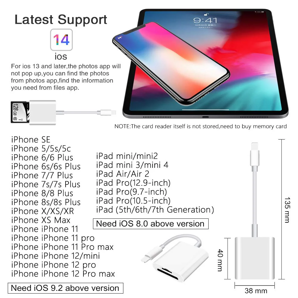 Sd Card Reader for iPhone iPad Camera,Dual Card Slot Memory Card Reader Supports SD and TF Card Trail Camera Viewer Sd Card Adapter Portable Micro Sd Card Reader No Application Required Plug and Play - Image 5
