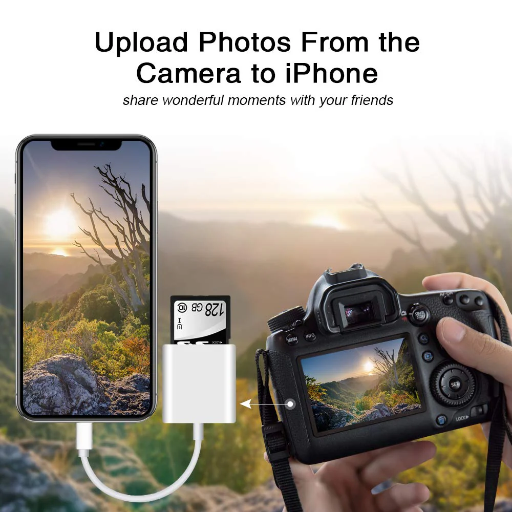 Sd Card Reader for iPhone iPad Camera,Dual Card Slot Memory Card Reader Supports SD and TF Card Trail Camera Viewer Sd Card Adapter Portable Micro Sd Card Reader No Application Required Plug and Play - Image 7