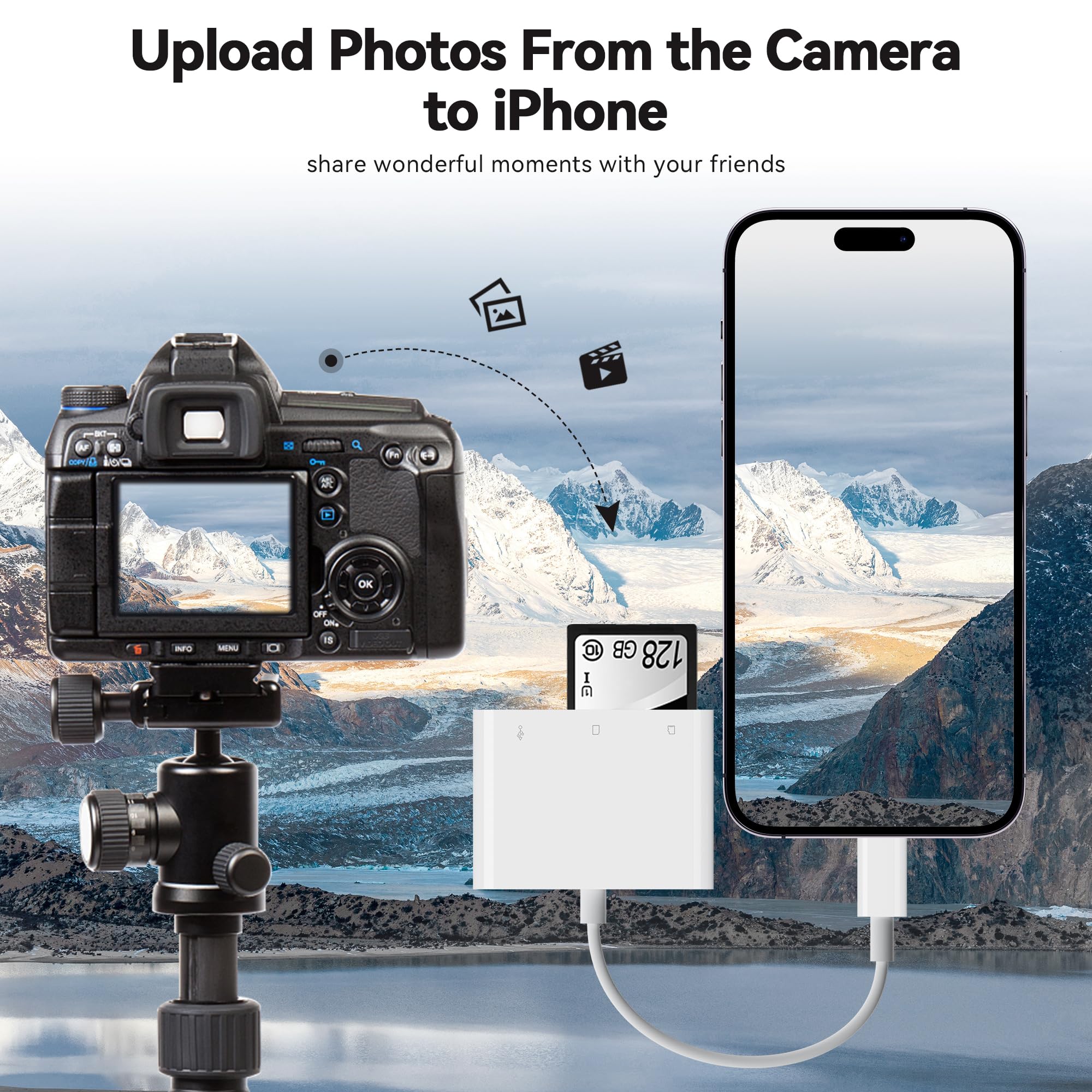 SD Card Reader for iPhone iPad, Micro SD Card Reader Memory Card Reader with USB Adapter Plug and Play Trail Game Camera SD Card Viewer Supports SD and TF Card Micro SD Card Adapter No App Required SD+TF+USB white - Image 7
