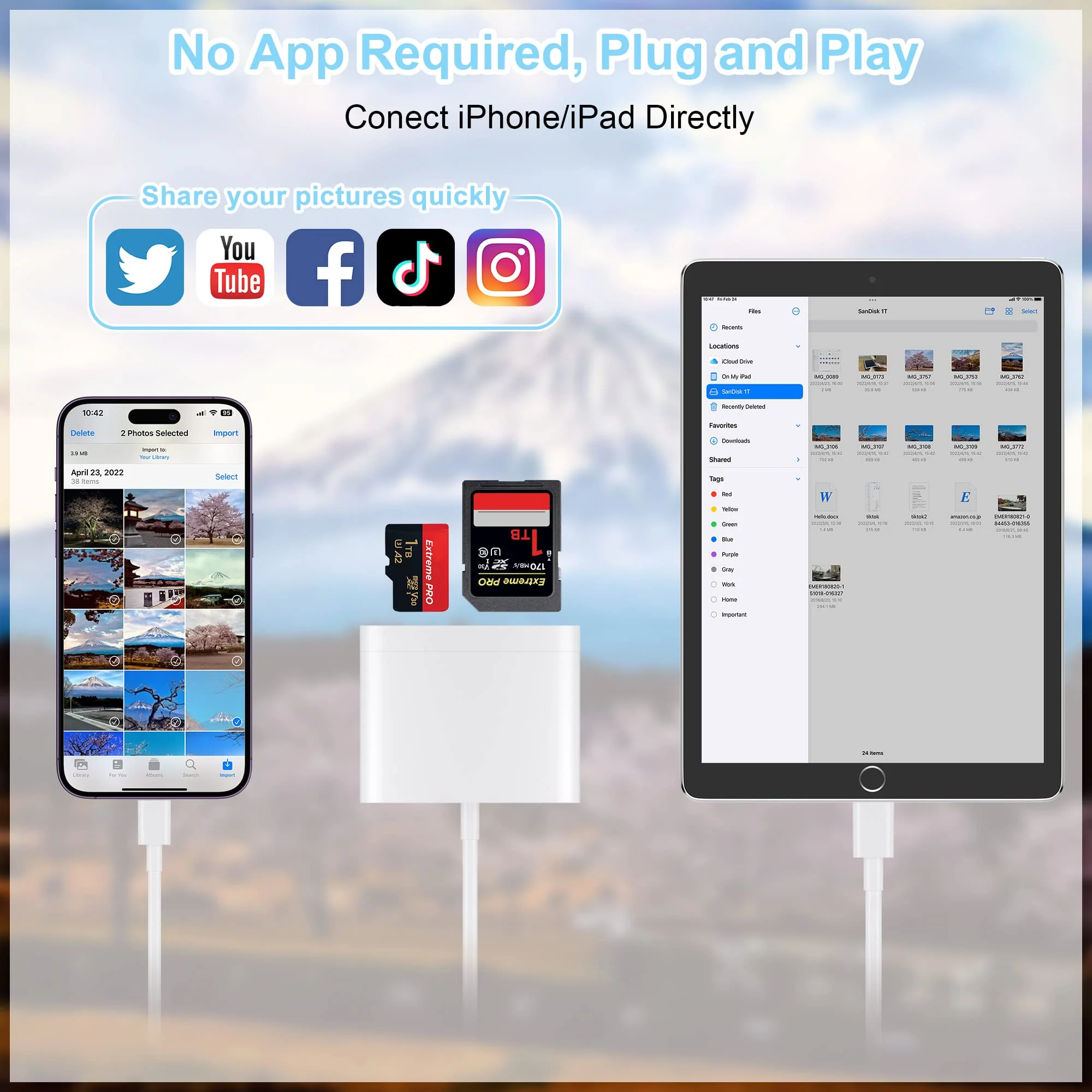 SD Card Reader for iPhone, Memory Card Reader with USB Camera Adapter Plug and Play Trail Game Camera SD Card Viewer Supports SD and TF Card Micro SD Card Adapter for iPad No App Required SZHAIYIJIN (SD+TF+USB) to Lightning - Image 4