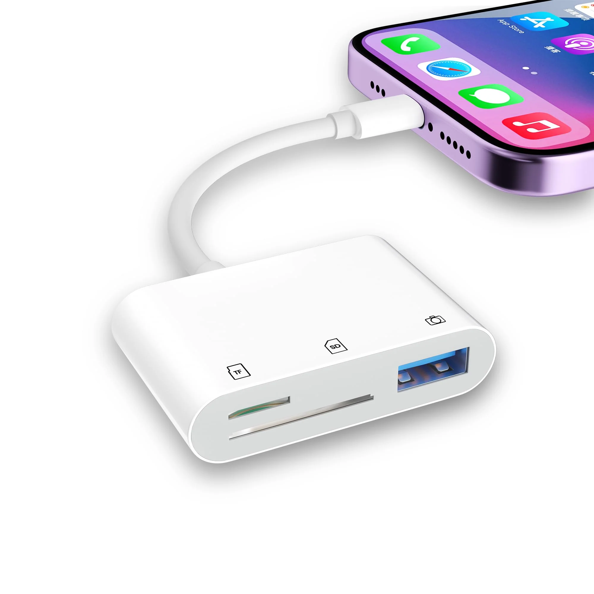 SD Card Reader for iPhone, Memory Card Veiwer Support SD Card and TF Card Micro SD Card, USB Camera Adapter for Lightning Devices Compatible with iPhone 13 12 11 and More
