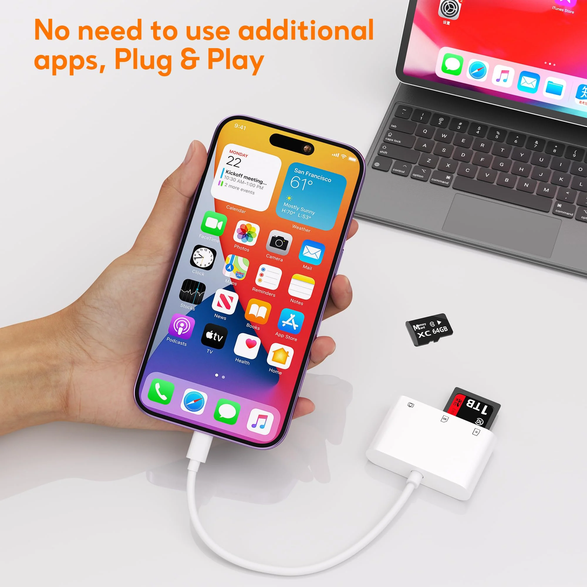 SD Card Reader for iPhone, Memory Card Veiwer Support SD Card and TF Card Micro SD Card, USB Camera Adapter for Lightning Devices Compatible with iPhone 13 12 11 and More - Image 3