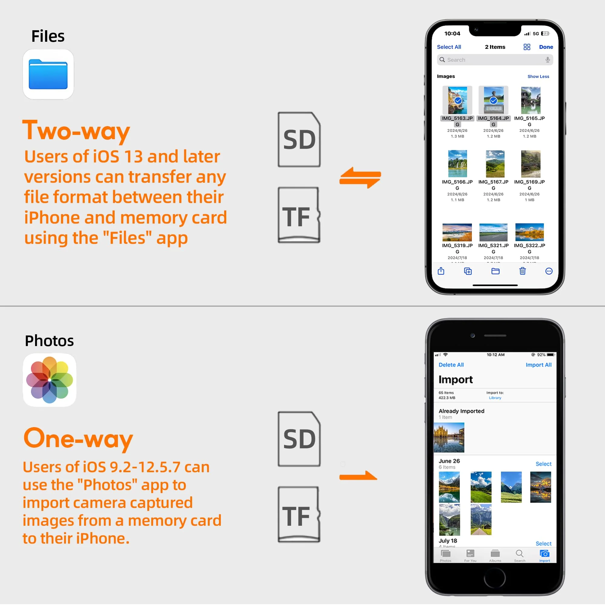 SD Card Reader for iPhone, Memory Card Veiwer Support SD Card and TF Card Micro SD Card, USB Camera Adapter for Lightning Devices Compatible with iPhone 13 12 11 and More - Image 4