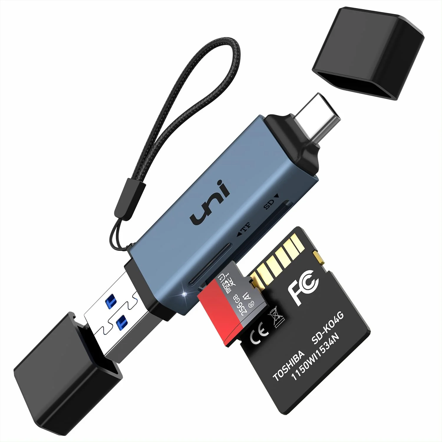 SD Card Reader, uni High-Speed USB C to Micro SD Card Adapter USB 3.0 Dual Slots, Memory Card Reader for SD/Micro SD/SDHC/SDXC/MMC, Compatible with MacBook Pro/Air, Chromebook, Android Galaxy Midnight Blue