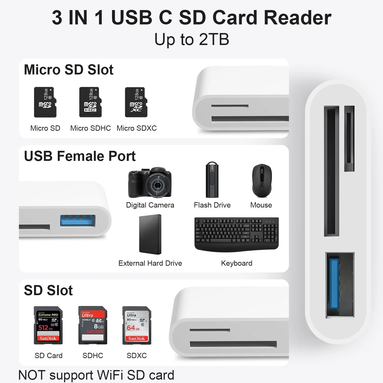 SD Card Reader USB C for iPhone 16 15, [MFi Certified] USB C SD Card Reader, 3-in-1 Memory Card Reader for SD Card/Micro SD Digital Camera Adapter Compatible with iPhone 16/15, SD Card Reader USB C USBC Port - Image 3
