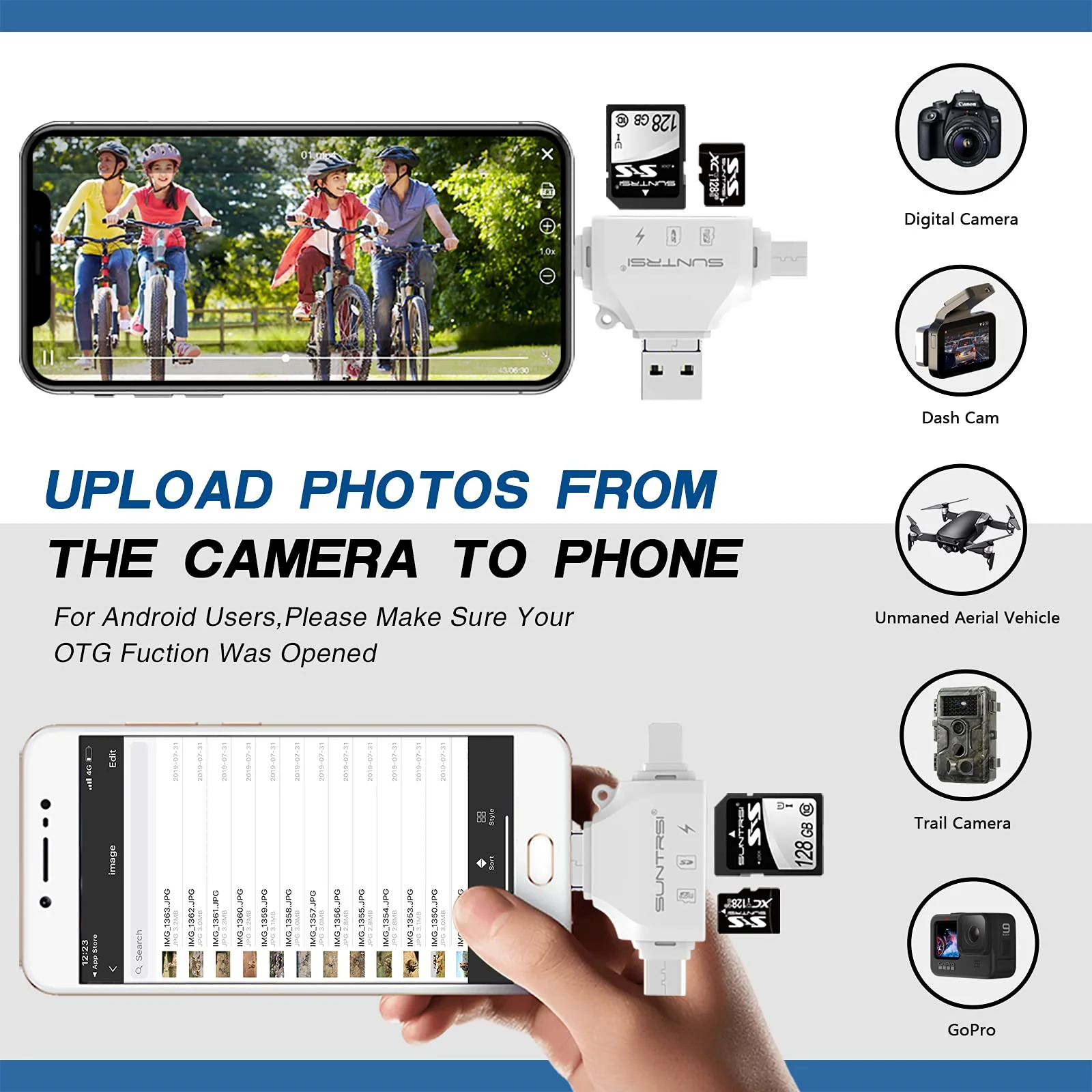 SD/Micro SD Card Reader for iPhone/ipad/Android/Mac/Computer/Camera,Portable Memory Card Reader 4 in 1 Micro SD Card Adapter&Trail Camera Viewer Compatible with TF and SD Card white - Image 5
