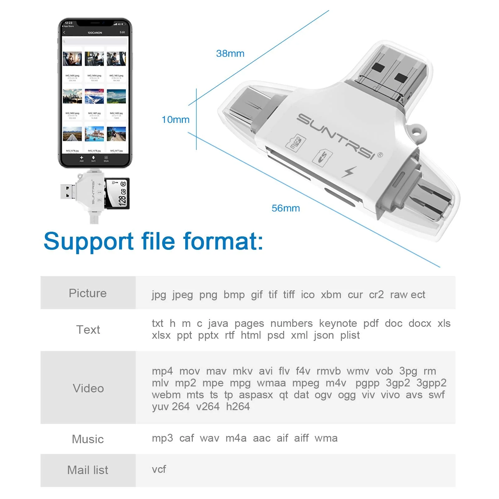 SD/Micro SD Card Reader for iPhone/ipad/Android/Mac/Computer/Camera,Portable Memory Card Reader 4 in 1 Micro SD Card Adapter&Trail Camera Viewer Compatible with TF and SD Card white - Image 8