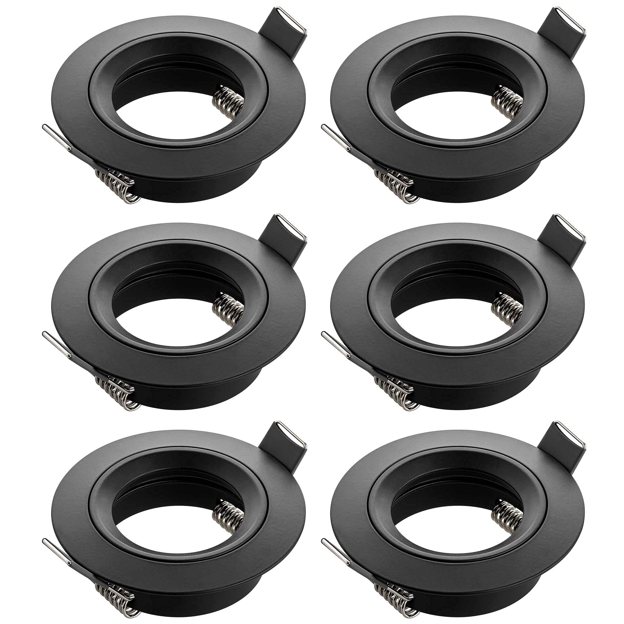 SEBSON Housing for recessed spotlights with GU10 socket LED halogen 230 V – mounting frame aluminium black hole diameter 65 mm (min. 60 mm, max. 70 mm) ceiling lighting set of 6