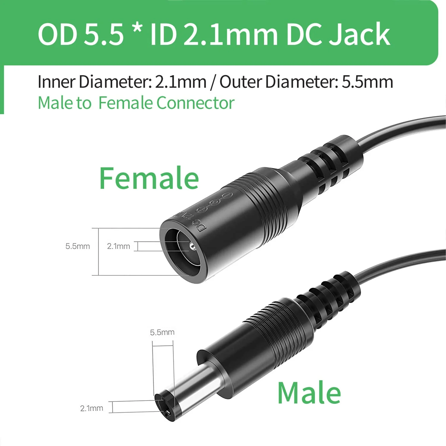 Security-01 5M 16FT DC Power Extension Cable 5.5mm x 2.1mm,for CCTV Camera IP WiFi Camera,DVR,LED Strip,DC Power Supply Adapter Extender Cable,Black (Pack of 2) - Image 5