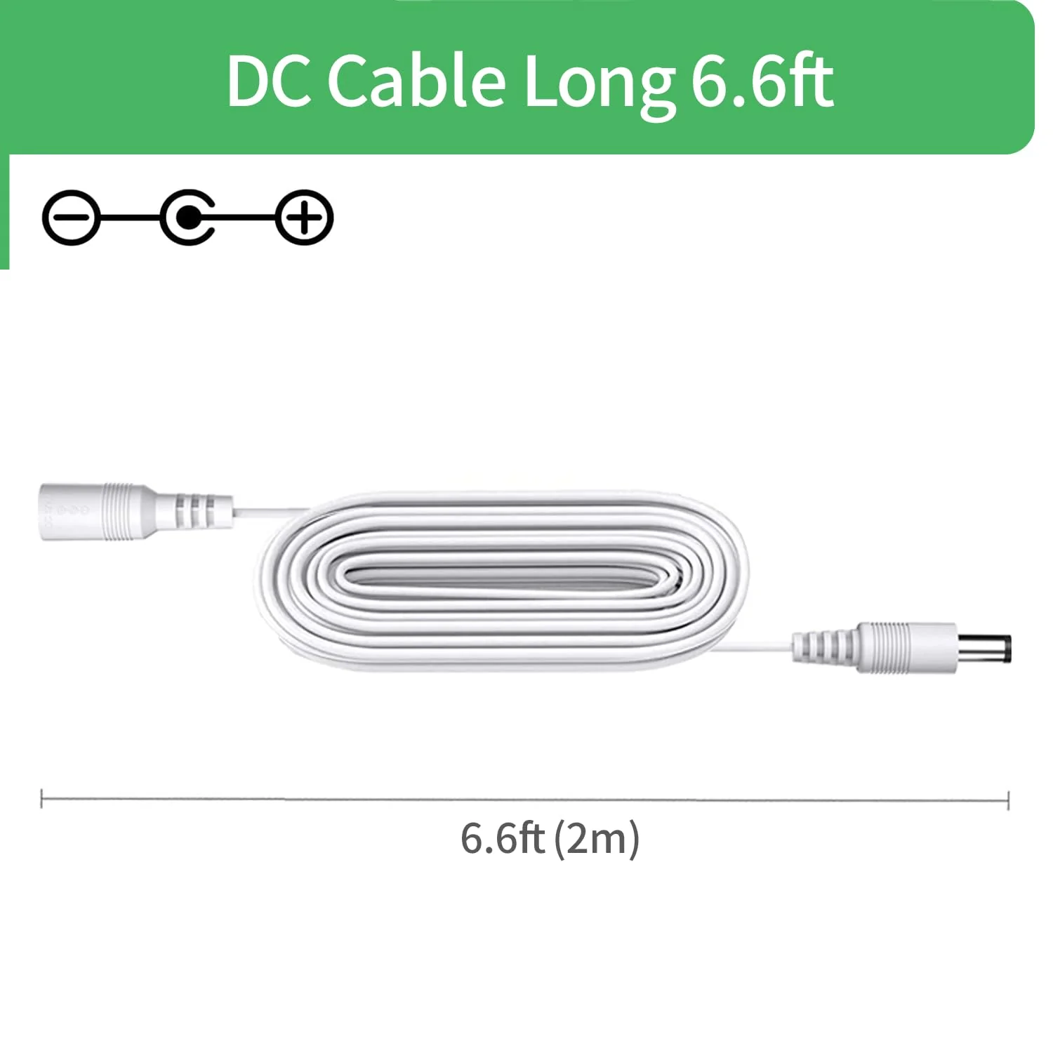 Security-01 6.6FT 2M DC Power Extension Cable 5.5mm x 2.1mm,for CCTV Camera IP WiFi Camera,DVR,LED Strip,DC Power Supply Adapter Extender Cable,White (Pack of 2) 2x 6.6FT - Image 2