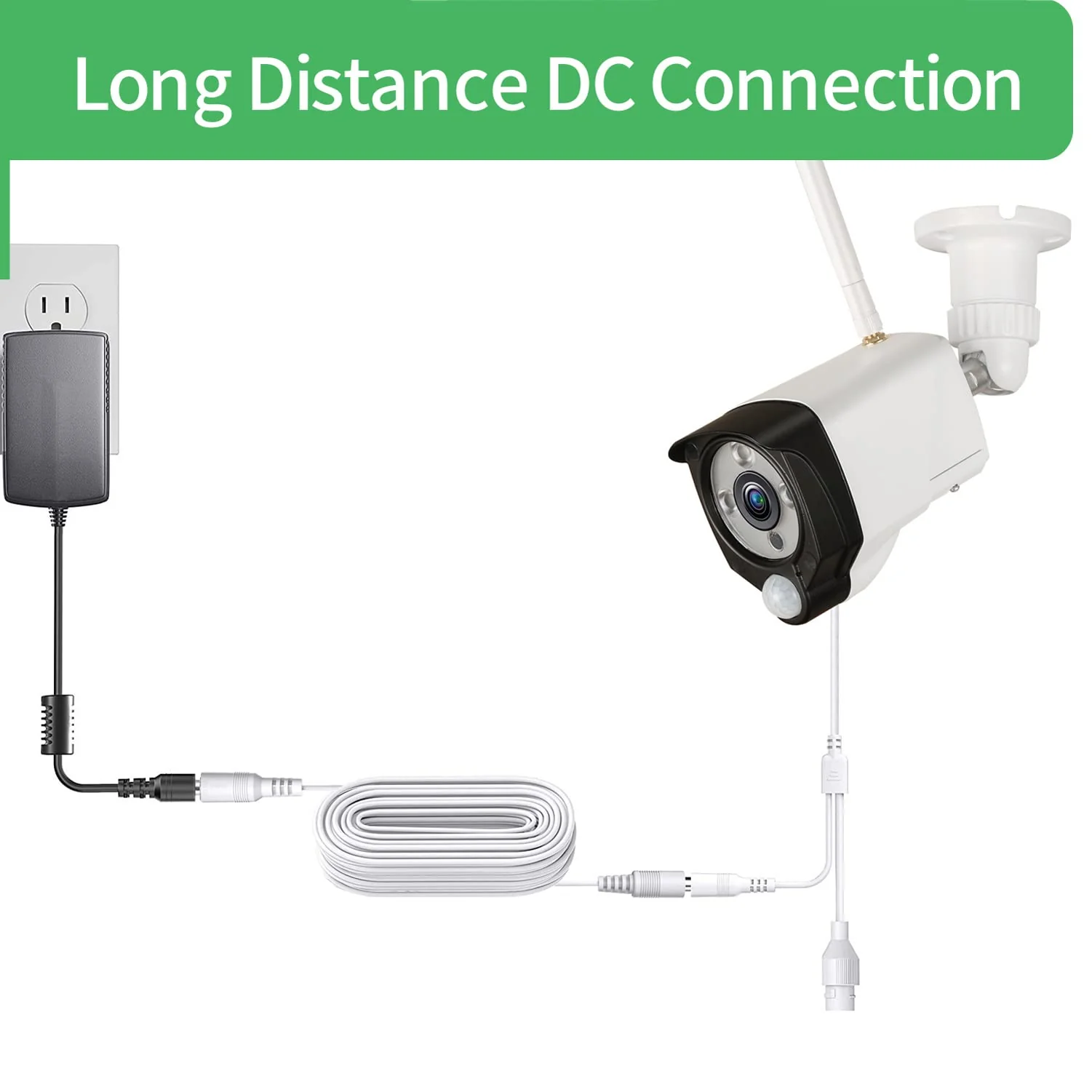 Security-01 6.6FT 2M DC Power Extension Cable 5.5mm x 2.1mm,for CCTV Camera IP WiFi Camera,DVR,LED Strip,DC Power Supply Adapter Extender Cable,White (Pack of 2) 2x 6.6FT - Image 4