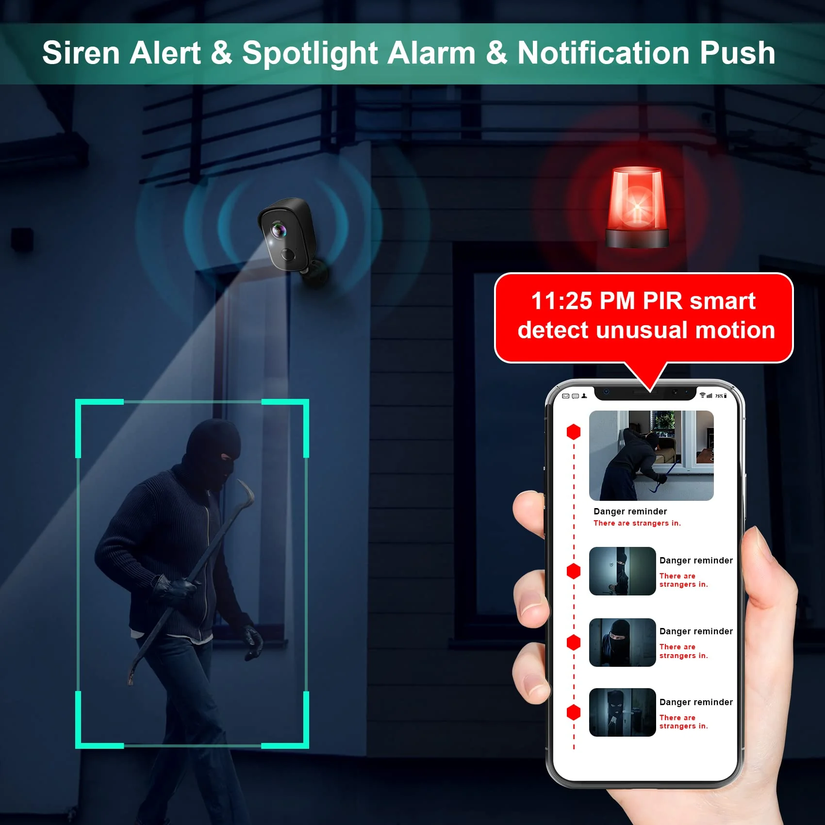 Security Cameras Wireless Outdoor, 2K Battery Powered AI Motion Detection Spotlight Siren Alarm WiFi Surveillance Indoor Home Camera, Color Night Vision, 2-Way Talk, Waterproof, Cloud/SD Storage Black - Image 4