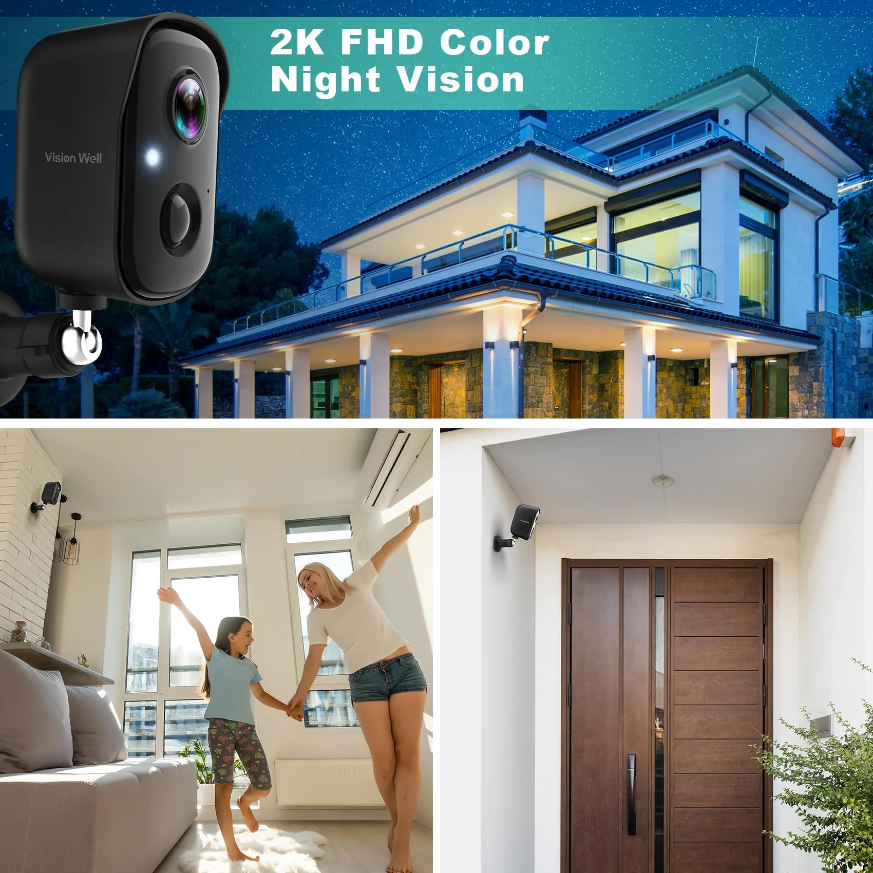 Security Cameras Wireless Outdoor, 2K Battery Powered AI Motion Detection Spotlight Siren Alarm WiFi Surveillance Indoor Home Camera, Color Night Vision, 2-Way Talk, Waterproof, Cloud/SD Storage Black - Image 5
