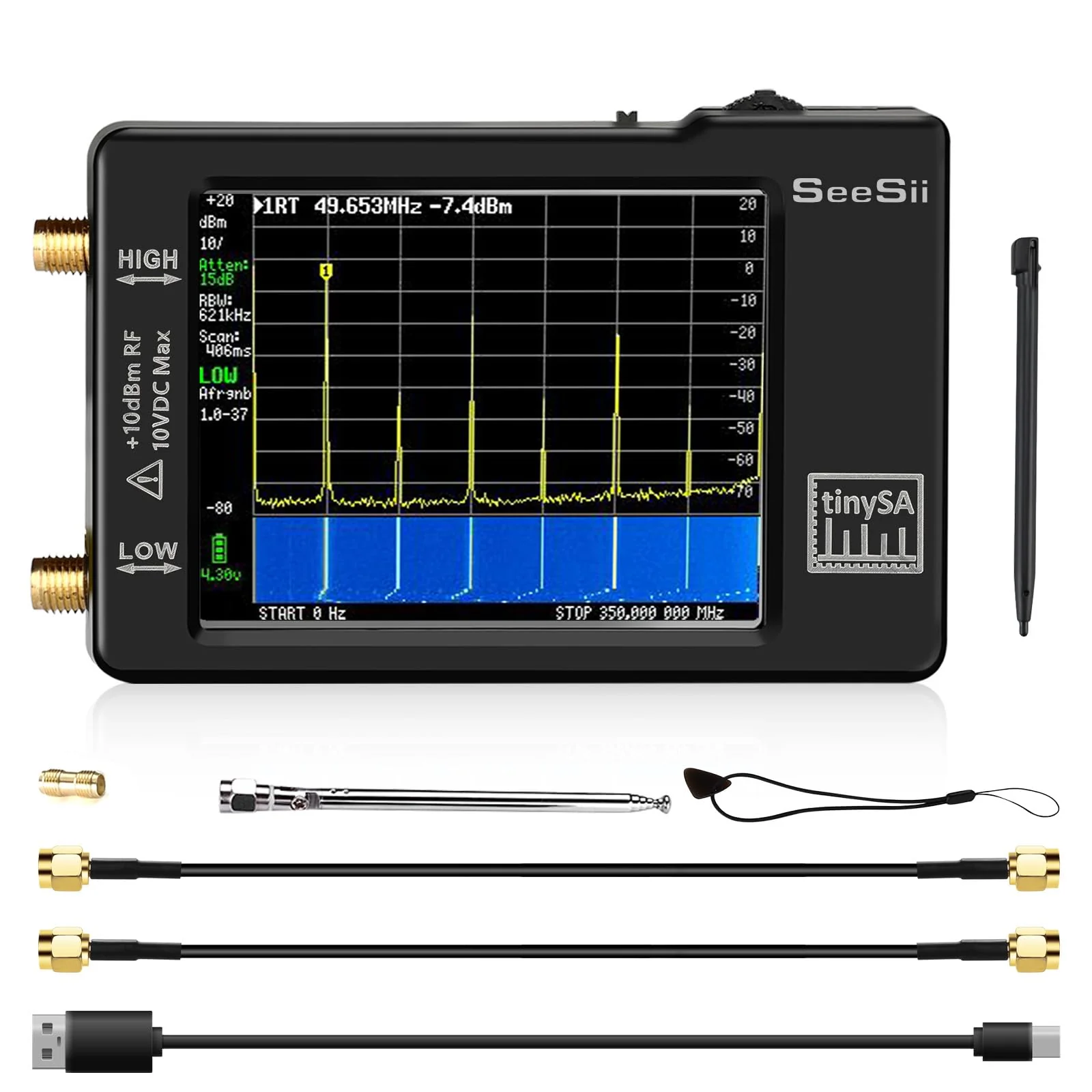 Seesii TinySA Spectrum Analyzer - 2.8 Inch Spectrum Analyzer 100 kHz - 960 MHz Input MF HF VHF UHF, Signal Generator Frequency Analyzer with Touchscreen with ESD Protected